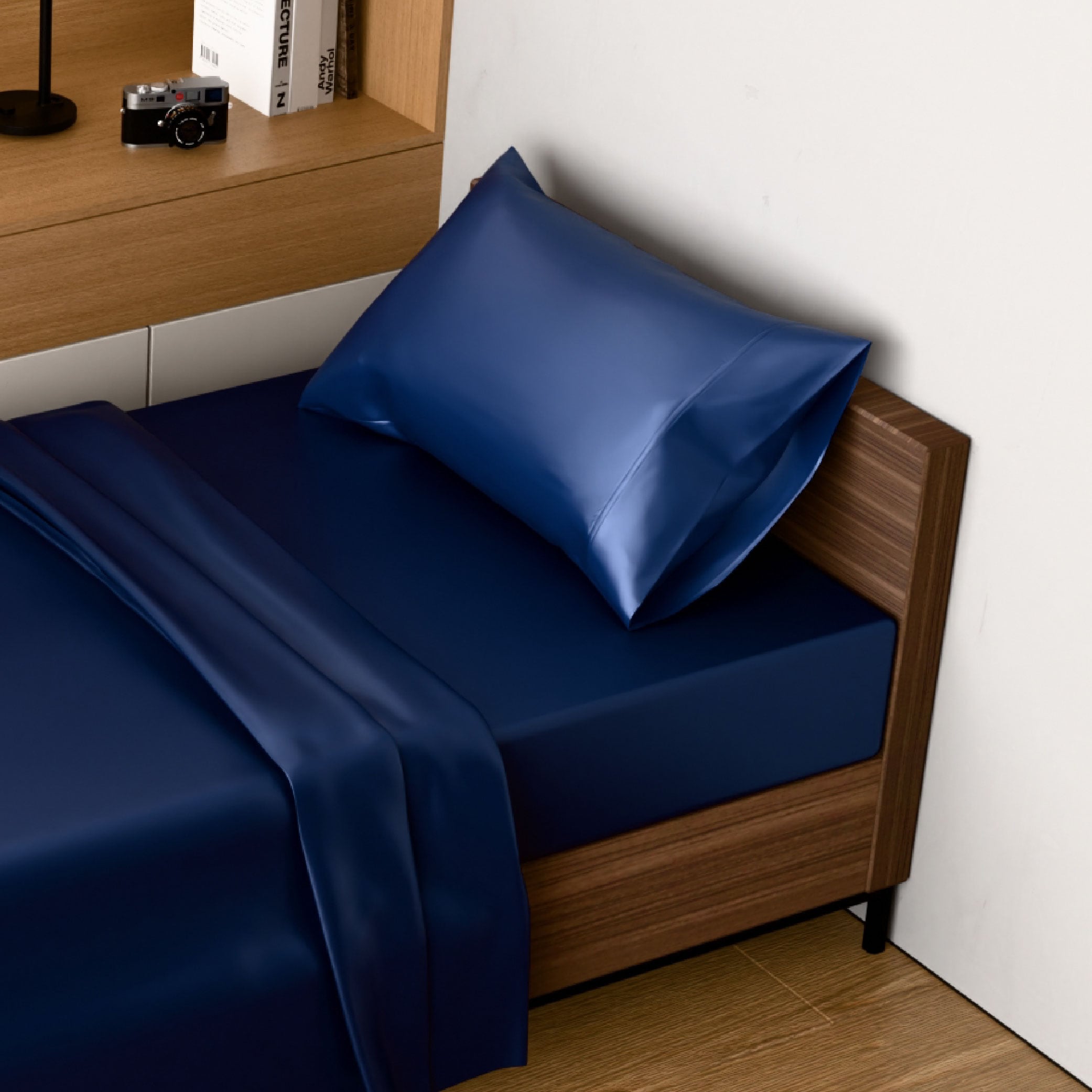 Satin Bed Sheets, Twin Size Sheets Set, 3 Pcs Silky Bedding Set With 15 Inches Deep Pocket For Mattress (Twin, Navy Blue)_voghion.com